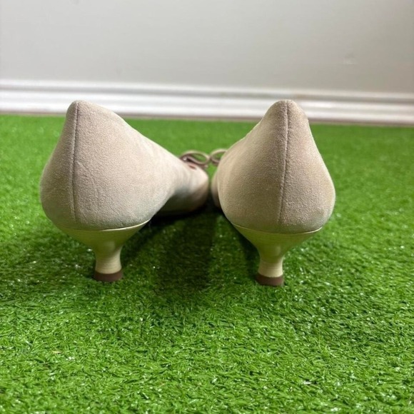 Vintage Salvatore Ferragamo Women's 8 Narrow Cream Pink Bow‎ Flat Heel Pump - Picture 5 of 8